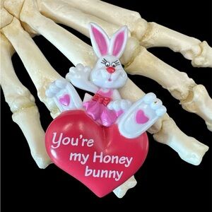 Vintage Easter Unlimited Inc Resin Valentines You’re my Honey Bunny Pin Brooch
